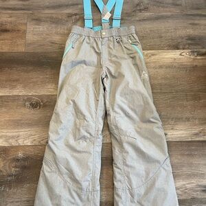 Gerry Gray Snow Pants with Aqua Suspenders NWOT size M